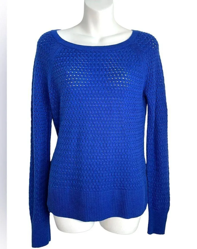 American Eagle Basketweave Knit Long Sleeve Crewneck  Sweater Medium Royal Blue - Image 2