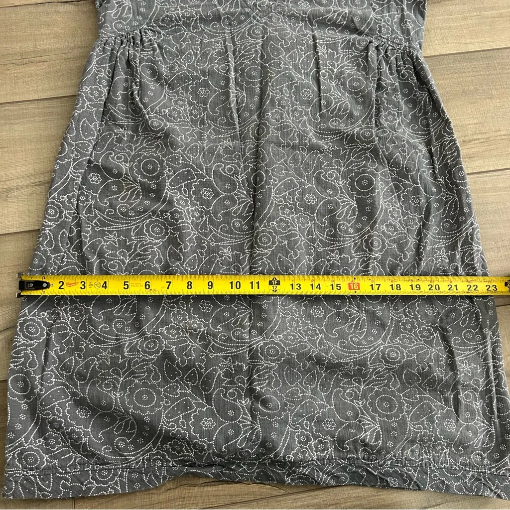 Matta Cotton Grey White Paisley Boho V Neck Casual Cottagecore Mini Dress M Gray Size M - Image 8