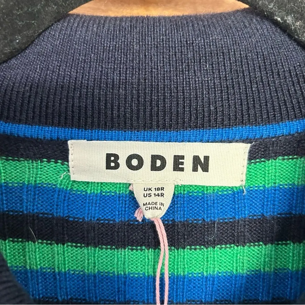 Boden Mini Collared Ribbed Knit Dress in Navy and Bright Green Size 14R New Blue - Image 4