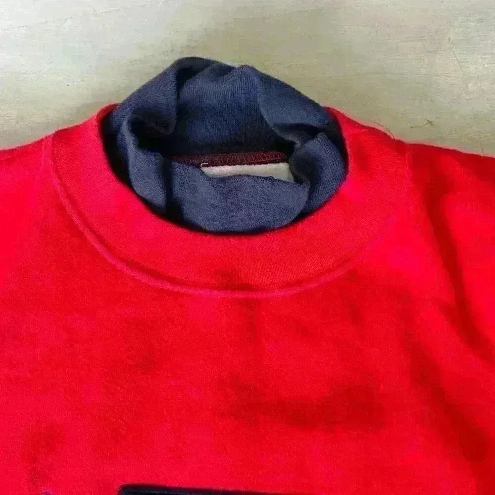 Vintage 80s Christmas Embroidered Snowman Size Large Made in USA Cottagecore 90s Red - Image 3