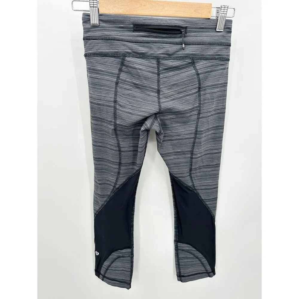 Lululemon Cyber Stripe Deep Coal Black Run Inspire Crop Leggings Womens Size 4 - Image 2