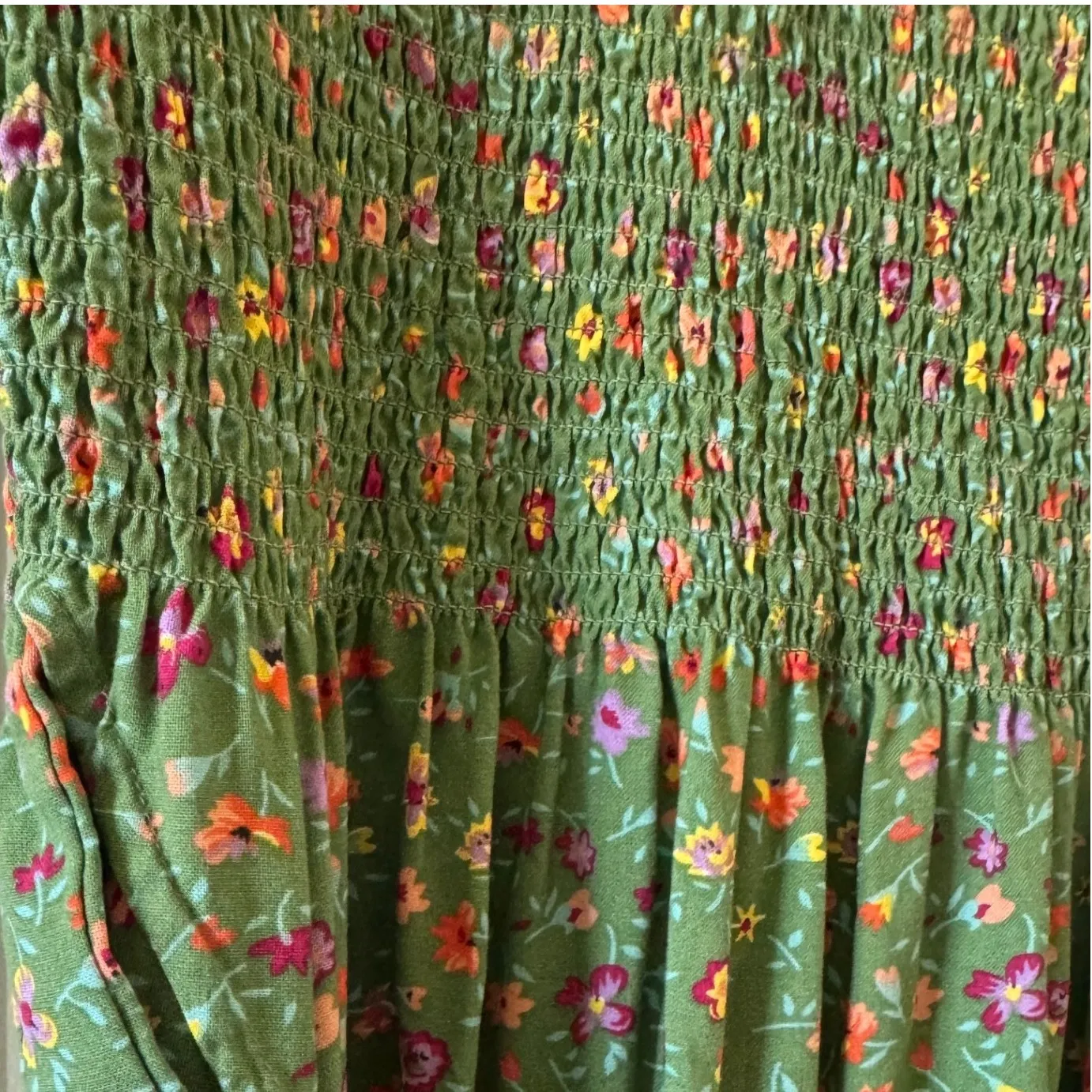 Vintage Serengeti sz M Womens Green Floral 100% Rayon Midi Dress 90s Cottagecore Size M - Image 5