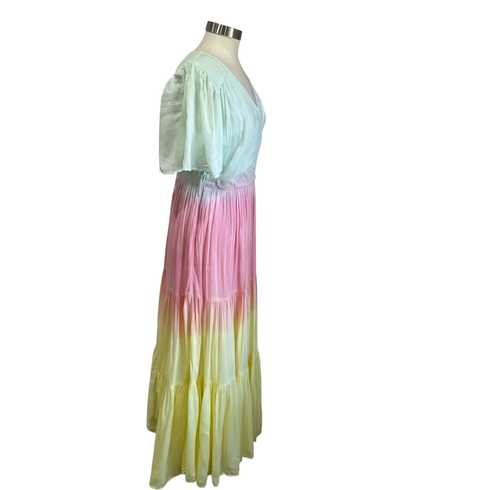 Ivy City Pastel Ombre Tiered Maxi Wrap Dress Cottagecore Spring Dress Sz S/M Pink - Image 4