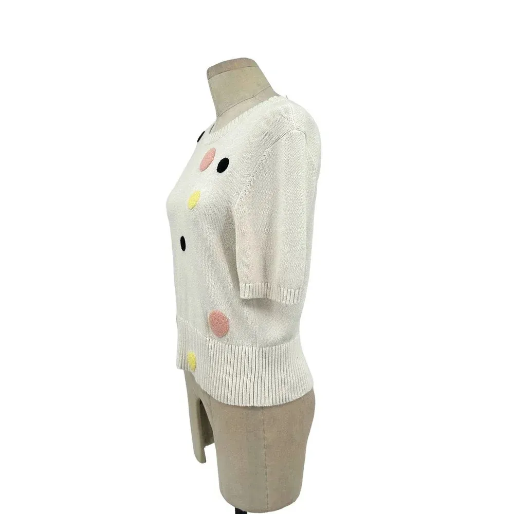 Margaret O'Leary Ivory Polka Dot Short Sleeve Sweater Size Medium - Image 4