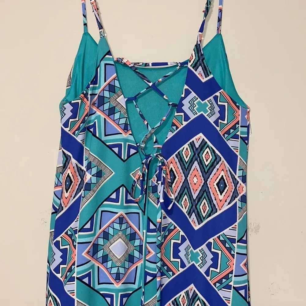 Everly small women’s spaghetti strap dress geometric print long slit up side - Image 3