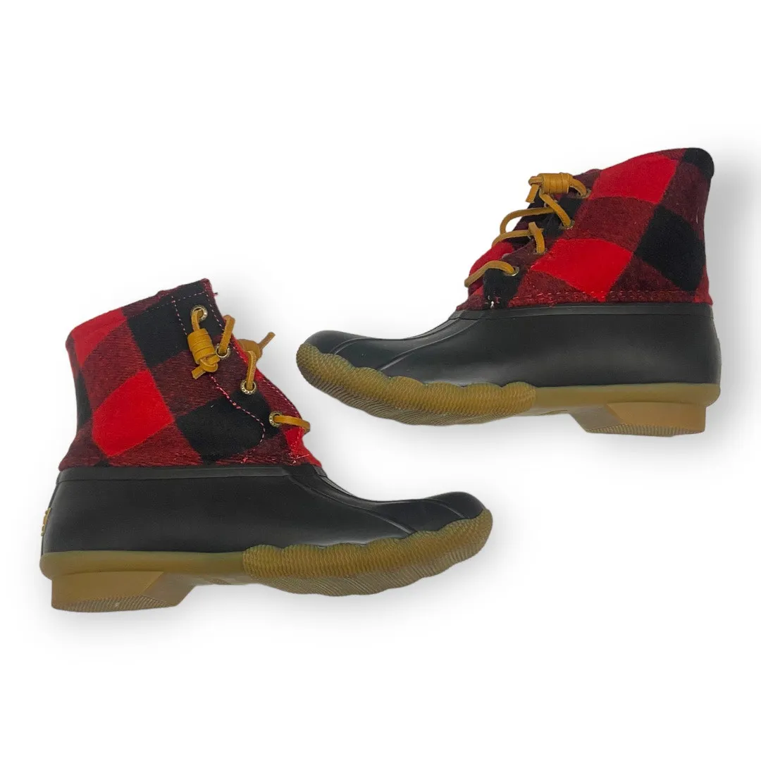 Sperry Womens‎ Boots Size 6M 6 M Saltwater Buffalo Winter Duck Red Black Wool - Image 4