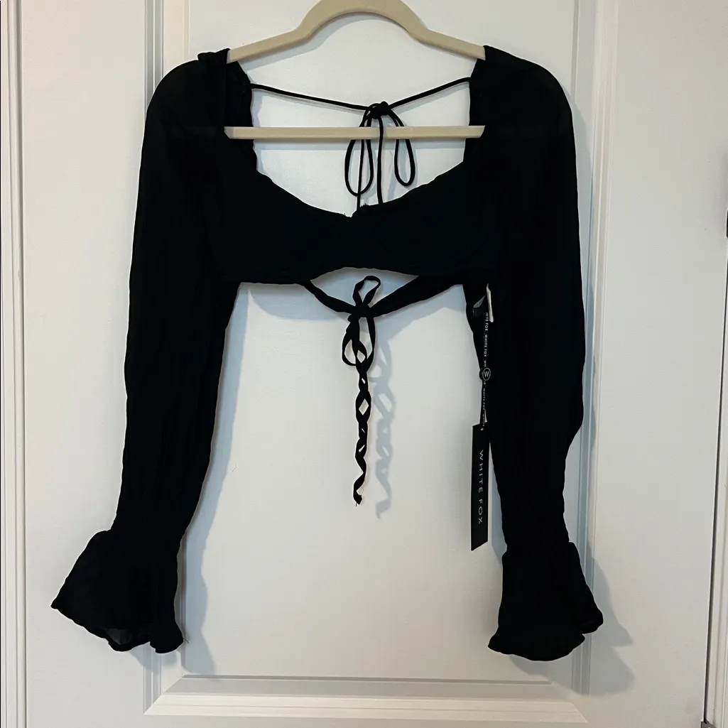 NWT White Fox Boutique Sheer Perfection Long Sleeve Underwire Crop Black Small - Image 9