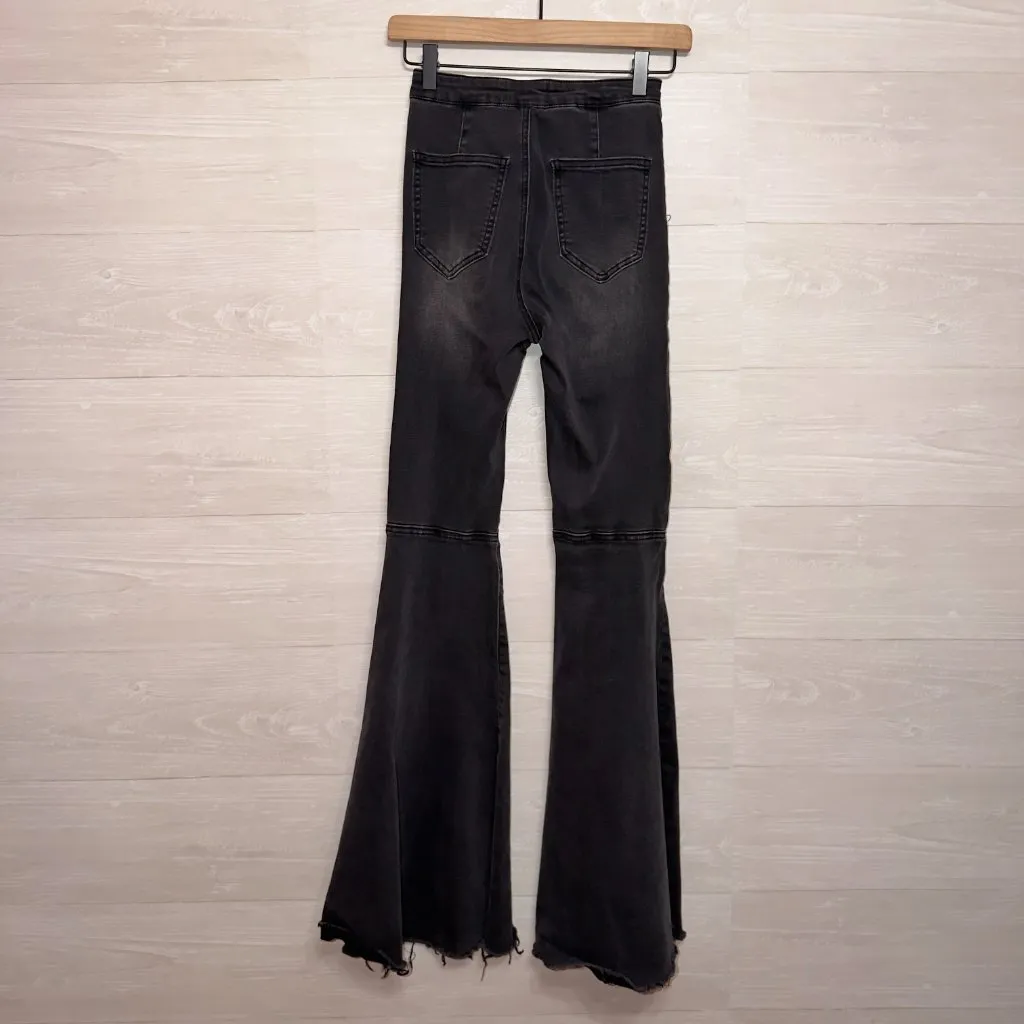By Together Super Flare Jeans Black High Rise Raw Hem Stretch Denim - Image 7