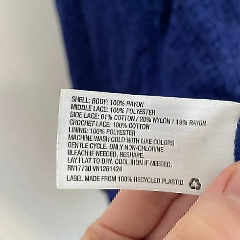 XHILARATION Cobalt Blue Floral Crochet Lace Trim Square Neck Trapeze Swing Dress - Image 7