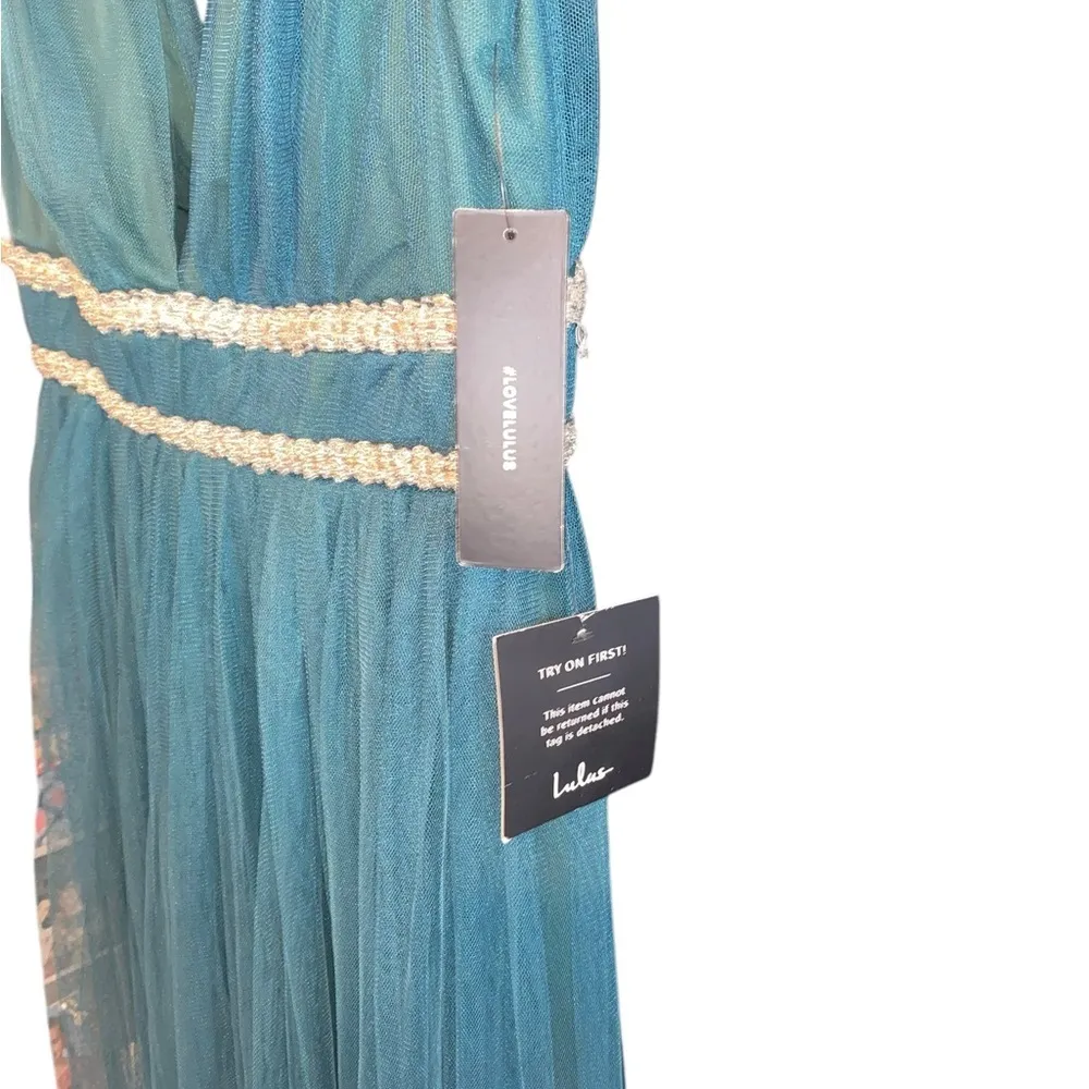 Lulus New Delightful Occasion Emerald Green Beaded Tulle Maxi NYE Dress Gown - Image 8