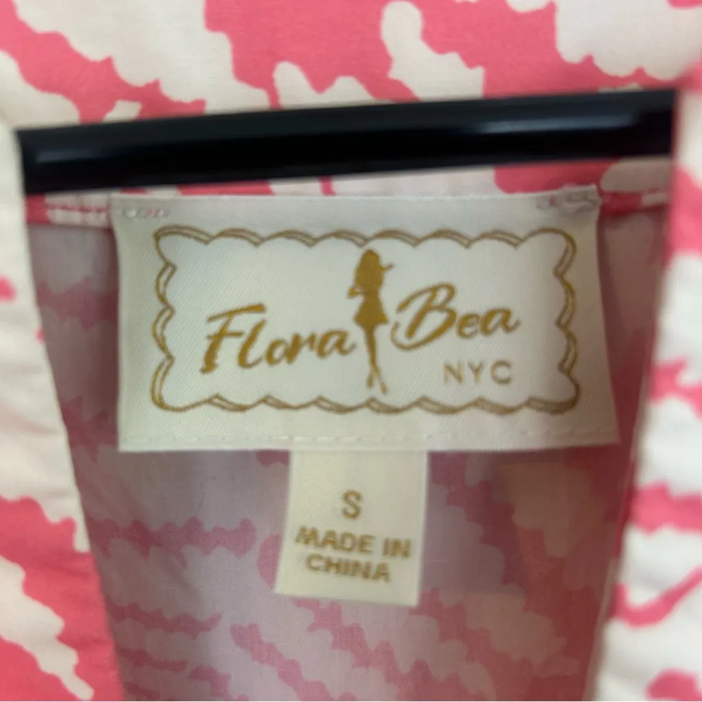 Flora Bea Stefanie Pink Tropical Print Shift Short Sleeve Mini Dress Size Small - Image 7