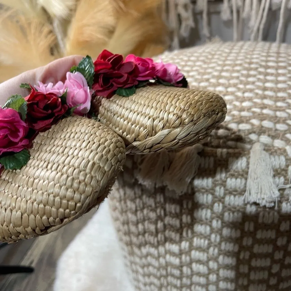 Two’s Company Vintage Woven Straw Shoes Flats Flowers - Image 5