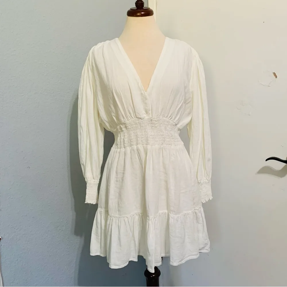 ZARA‎ New Oyster White Bohemian Linen Blend Short Dress Size XL - Image 7