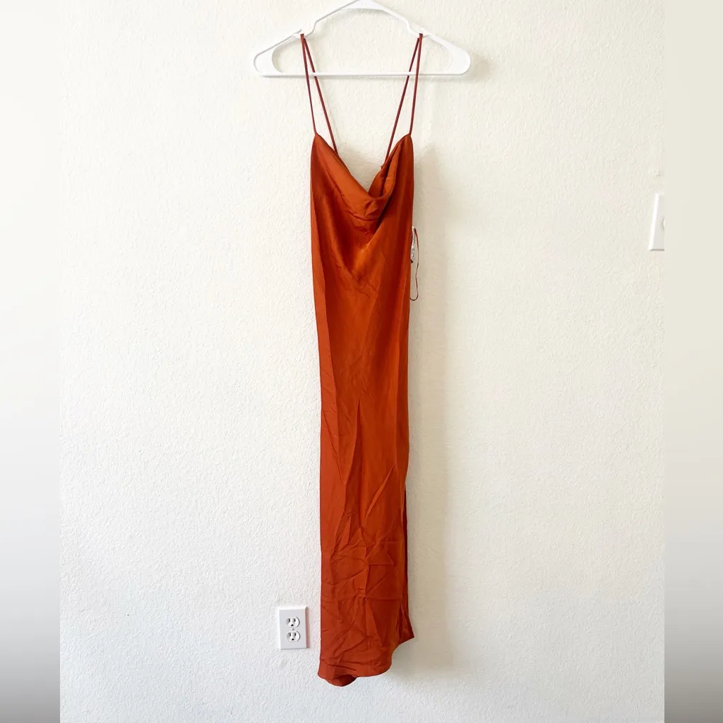 ASTR The Label Gaia Orange Rust Cowl Neck Satin Midi Slip‎ Dress Sz M Revolve - Image 4