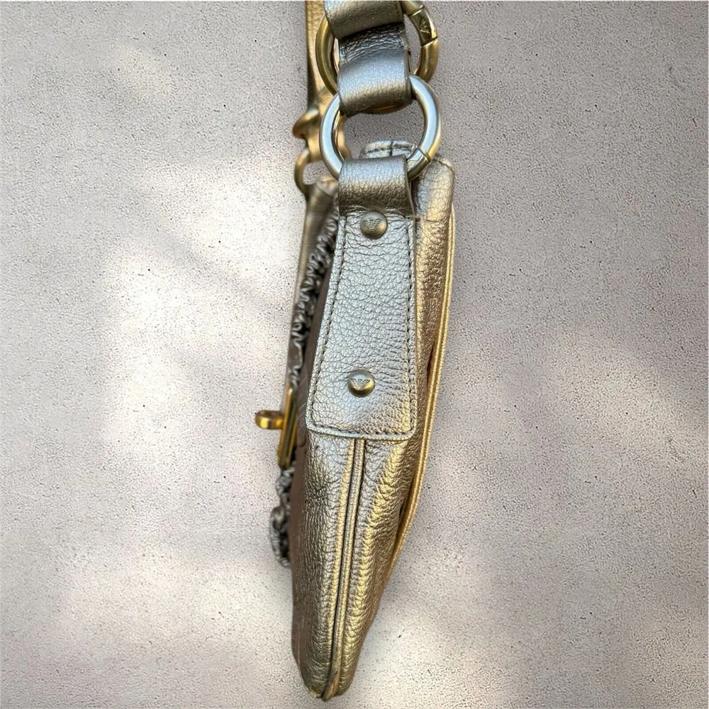 Armani Emporio Leather Adjustable Strap Shoulder Satchel Bag Silver‎ Turn Lock - Image 4