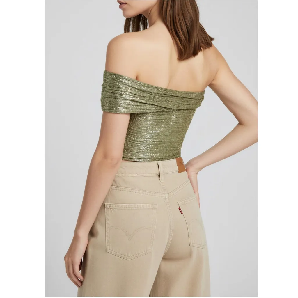 SABINA MUSAYEV Illai One Shoulder Bodysuit, Olive Green, Medium Green - Image 3