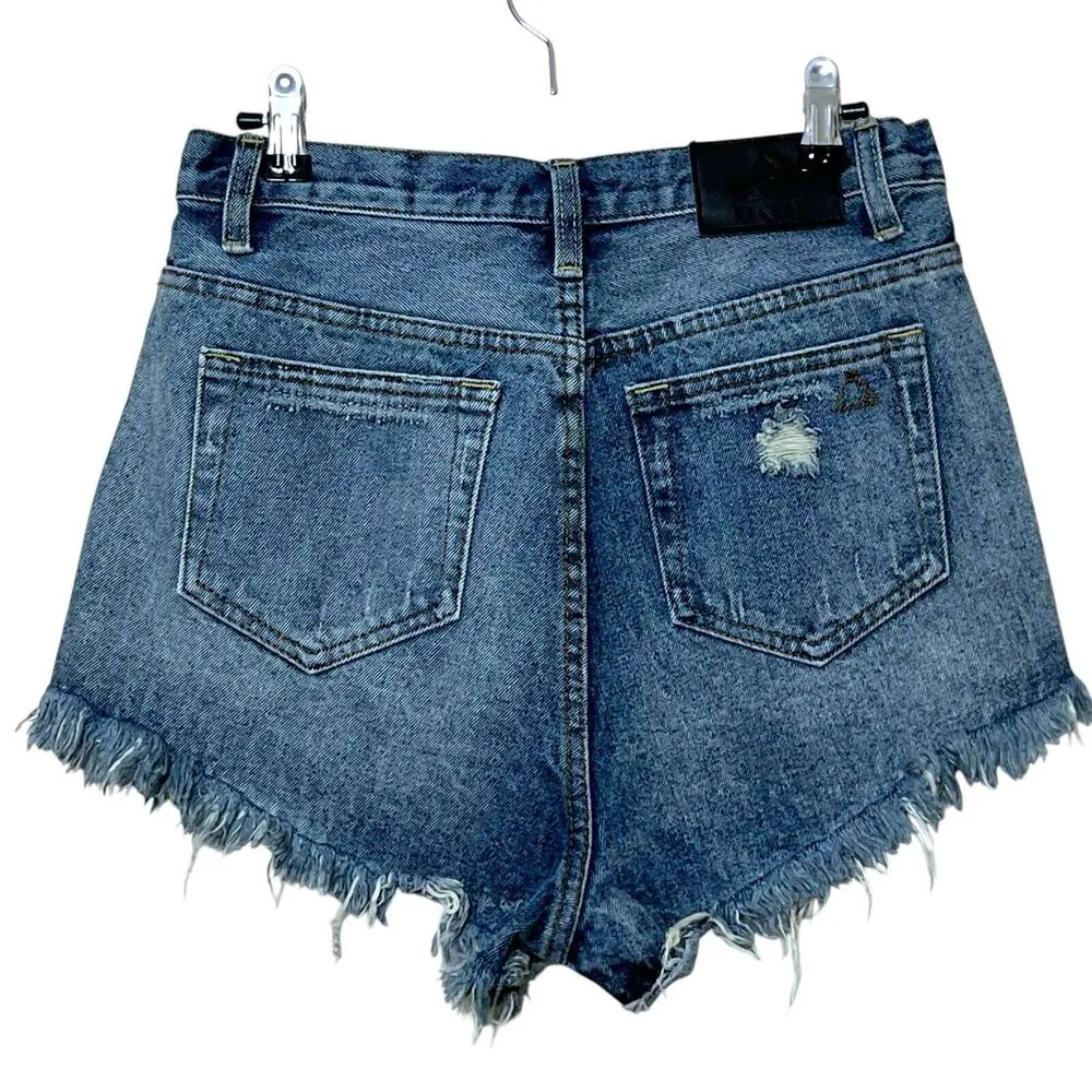 UNIF Denim Shorts Women’s 28 High-Rise Raw Hem Grunge Y2K Distressed - Image 2