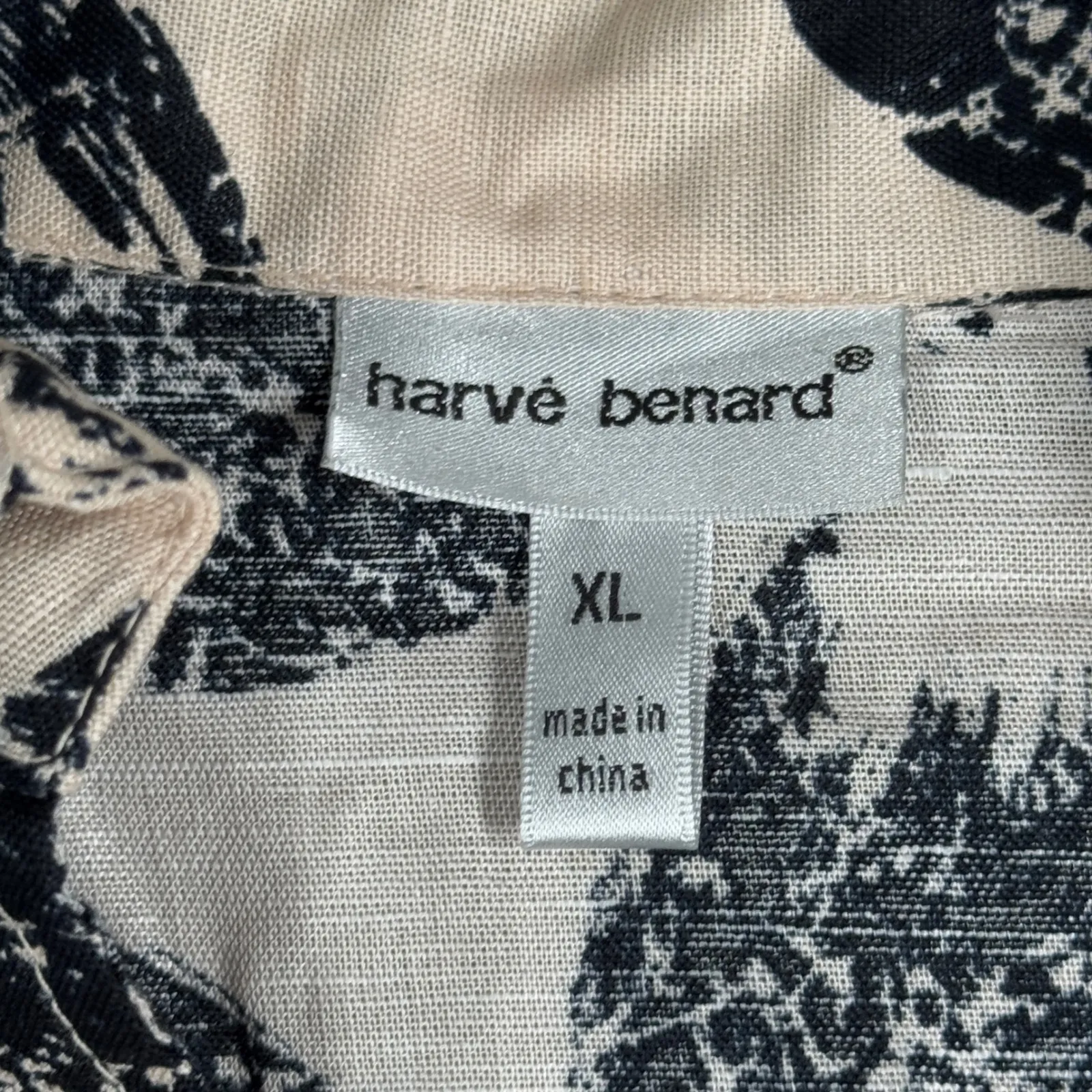 Harve Benard Linen Blend Blouse Womens XL Beige Black Floral Button Front NWT - Image 7