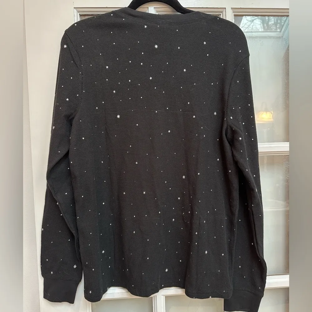 VICTORIA'S SECRET Thermal Pajama Black Long Sleeve Henley Top Stars Size Large L - Image 6