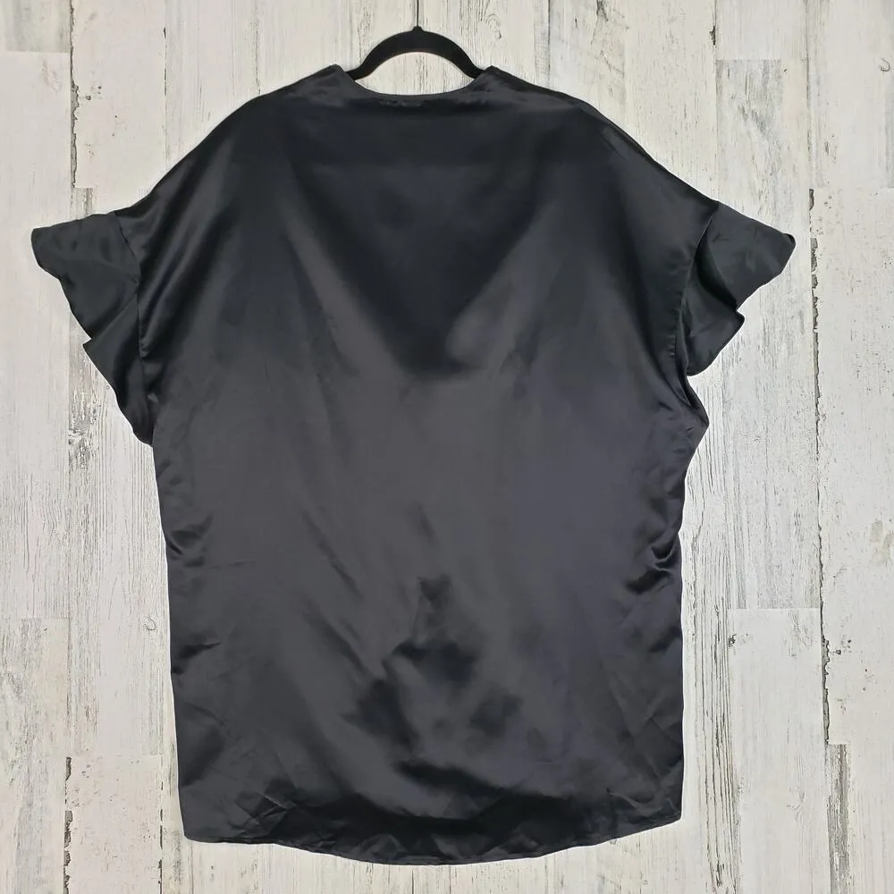 NWT Victoria's Secret Black Satin Ruffled Toe Front Short Sleeve Robe One Size - Image 6