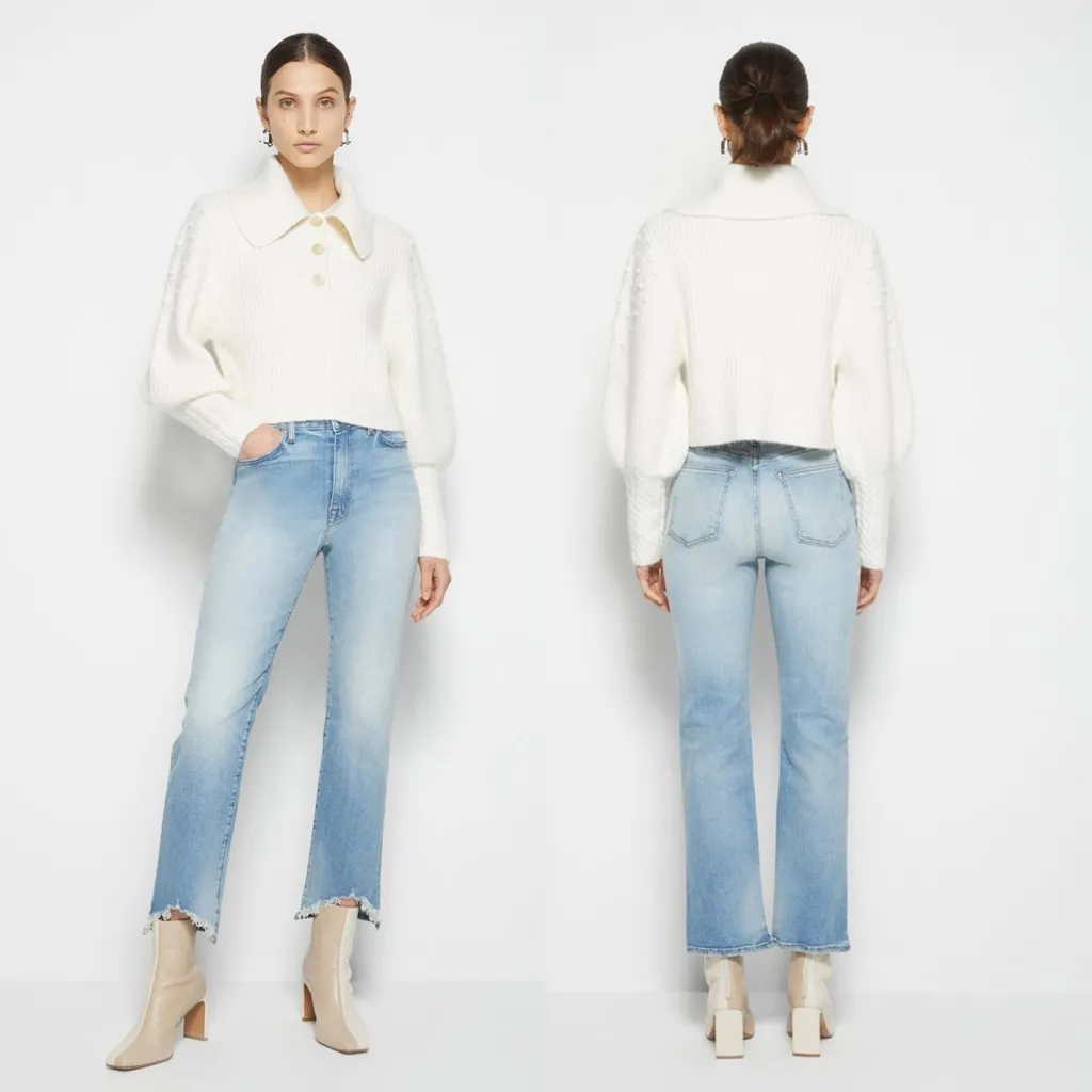 Jonathan Simkhai Jasmine Ivory Knit Jumper Sweater Balloon Sleeve Size Large White - Image 2