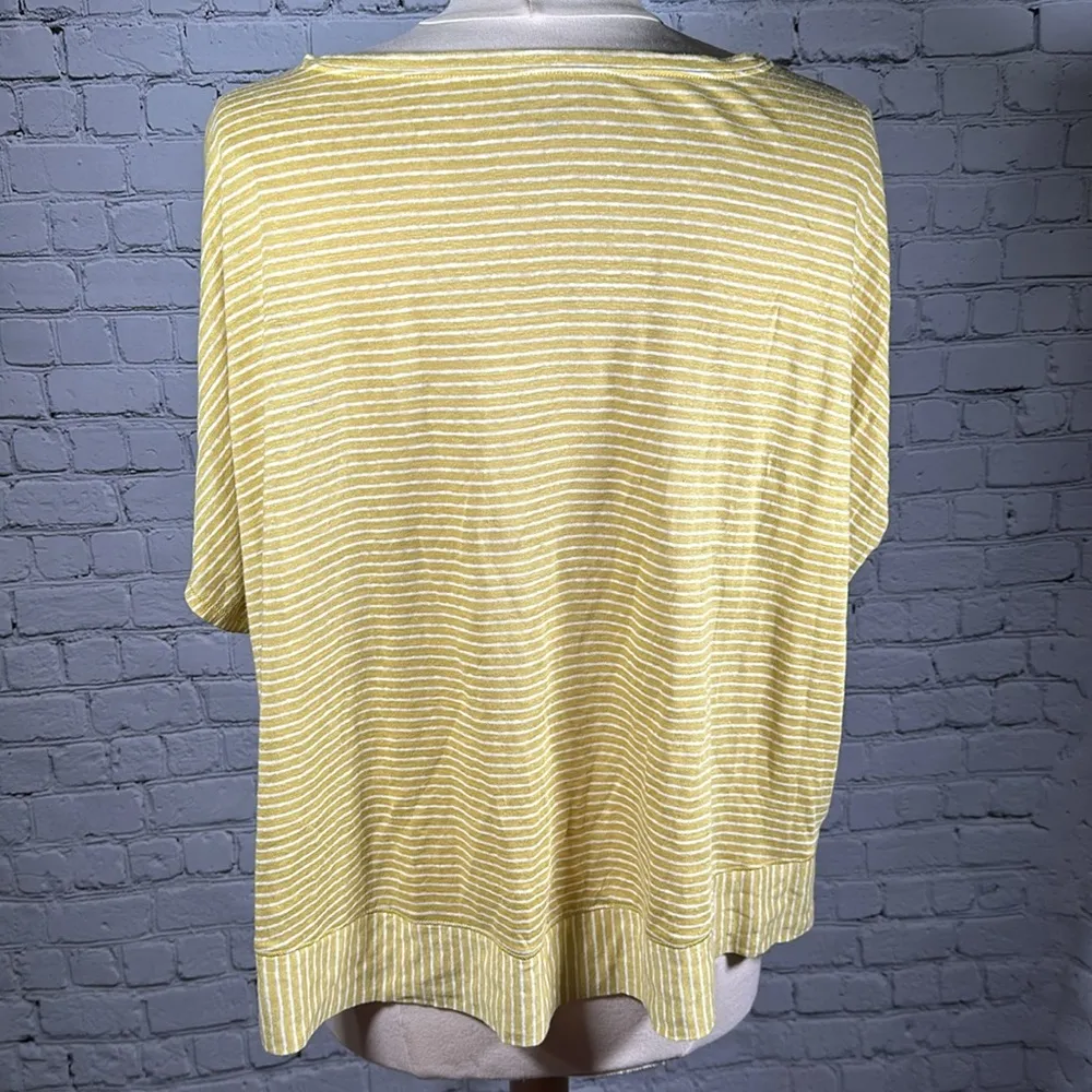 Eileen Fisher Yellow Ochre Organic Linen Jersey Skinny Stripes Boxy Top XL NEW - Image 5
