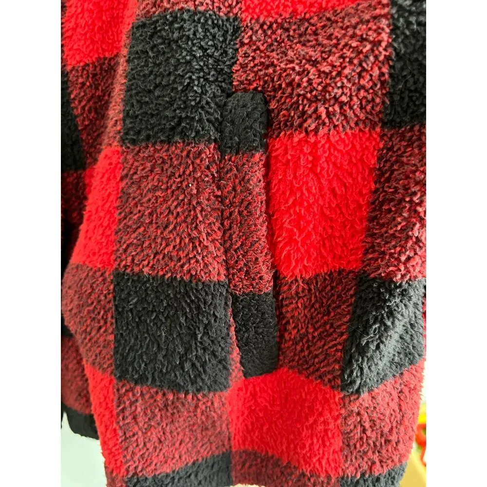 Blue B Collection Buffalo Plaid Sherpa Cozy Coat Small Red - Image 7