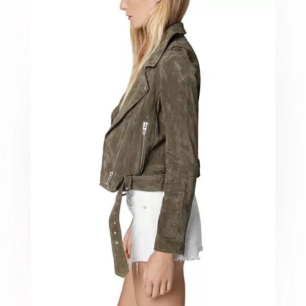Blank NYC Suede Leather Moto Jacket in Herb Green - Image 3