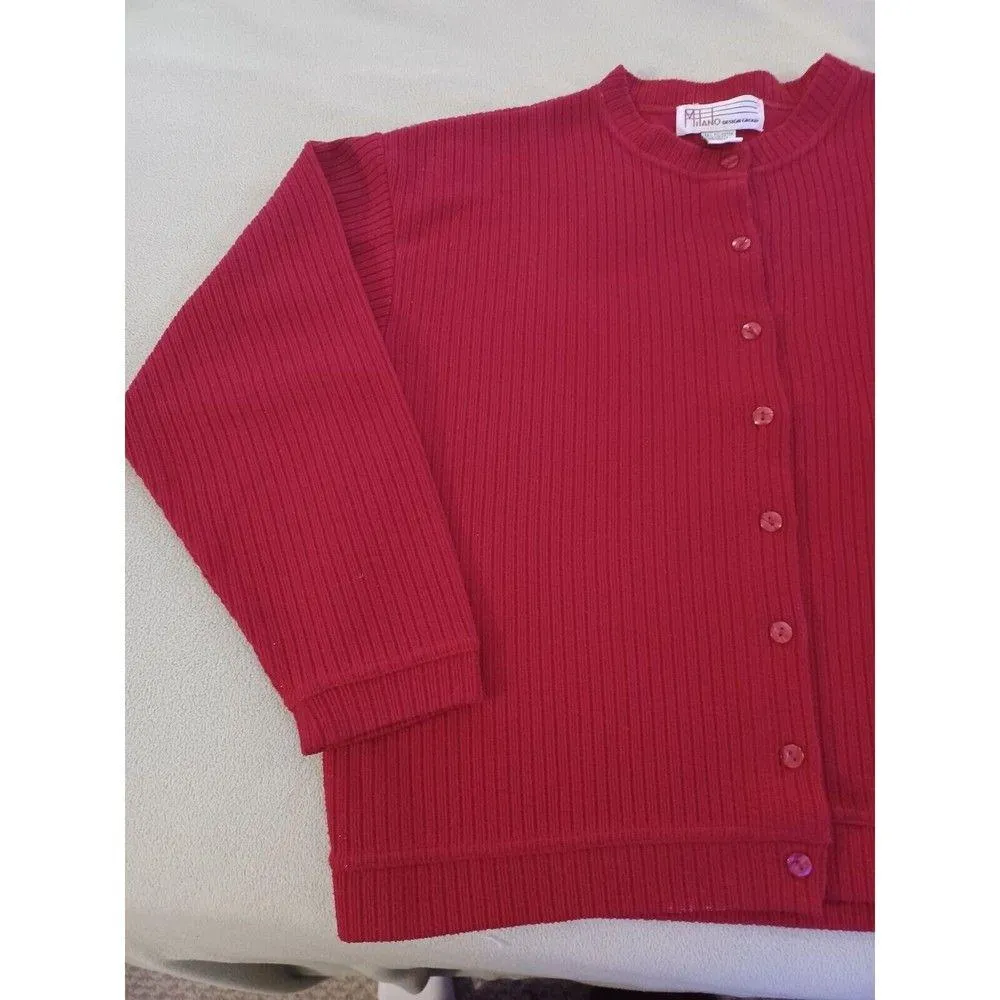 Milano Design Group womens red ribbed cotton blend cardigan sweater large - Image 3