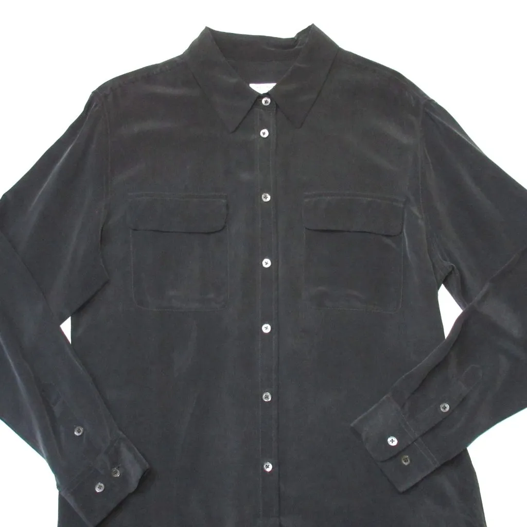 NWT Equipment Signature in Black Relaxed Fit Washed Silk Button Down Shirt M - Image 2