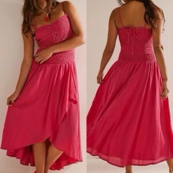 Free People Sparkling Drop-Waist Moment Midi Dress in bright rose pink - Image 2