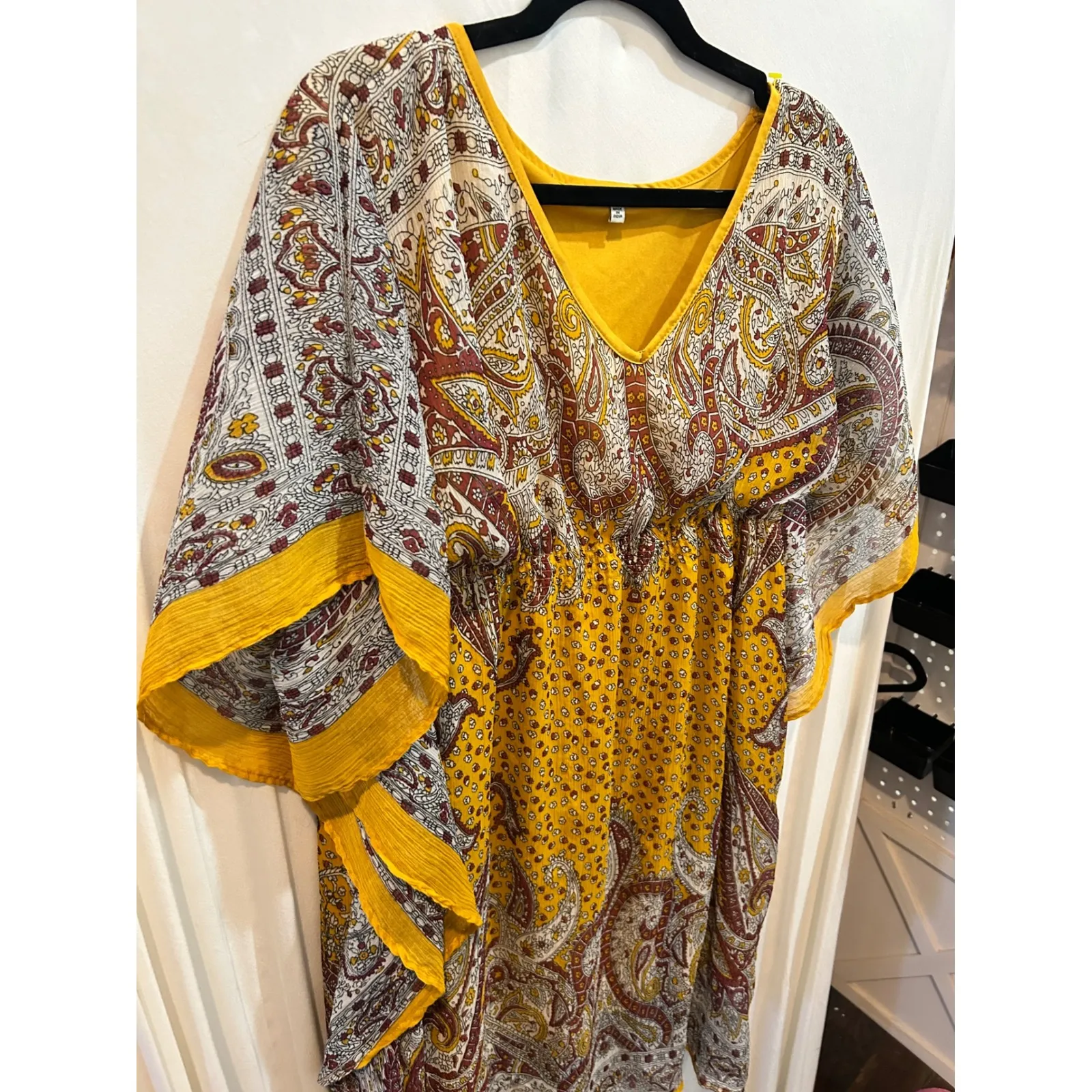Speed Control New York Paisley Print Tunic Dress Kaftan Cover Up L‎ Yellow Size L - Image 2