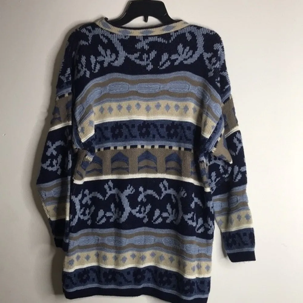 Coogi style pullover blue print sweater grannycore Size L - Image 9
