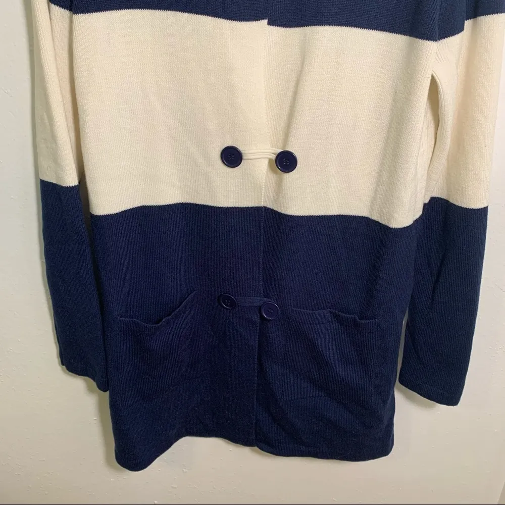 Ava Duster Cardigan Navy Cream Colorblock Stripe - Image 4