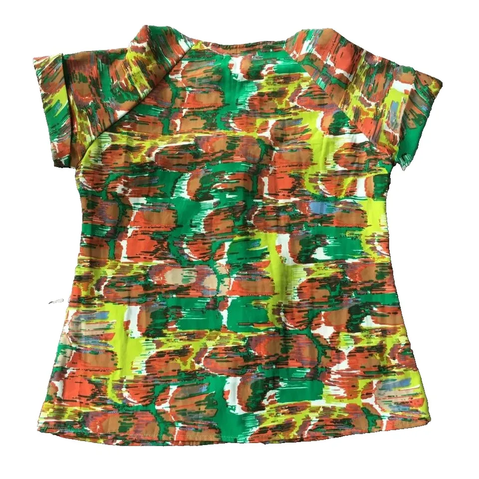 Y2K Tulle Ruffled Top Women S 4 6 Boho African Tribal Art to Wear Abstract Print Green - Image 4