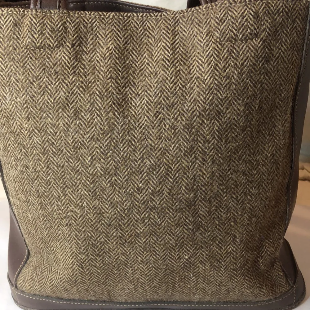 Vintage COACH Bleeker Brown Tweed Herringbone and Leather Tote Shoulder Bag 9961 - Image 5