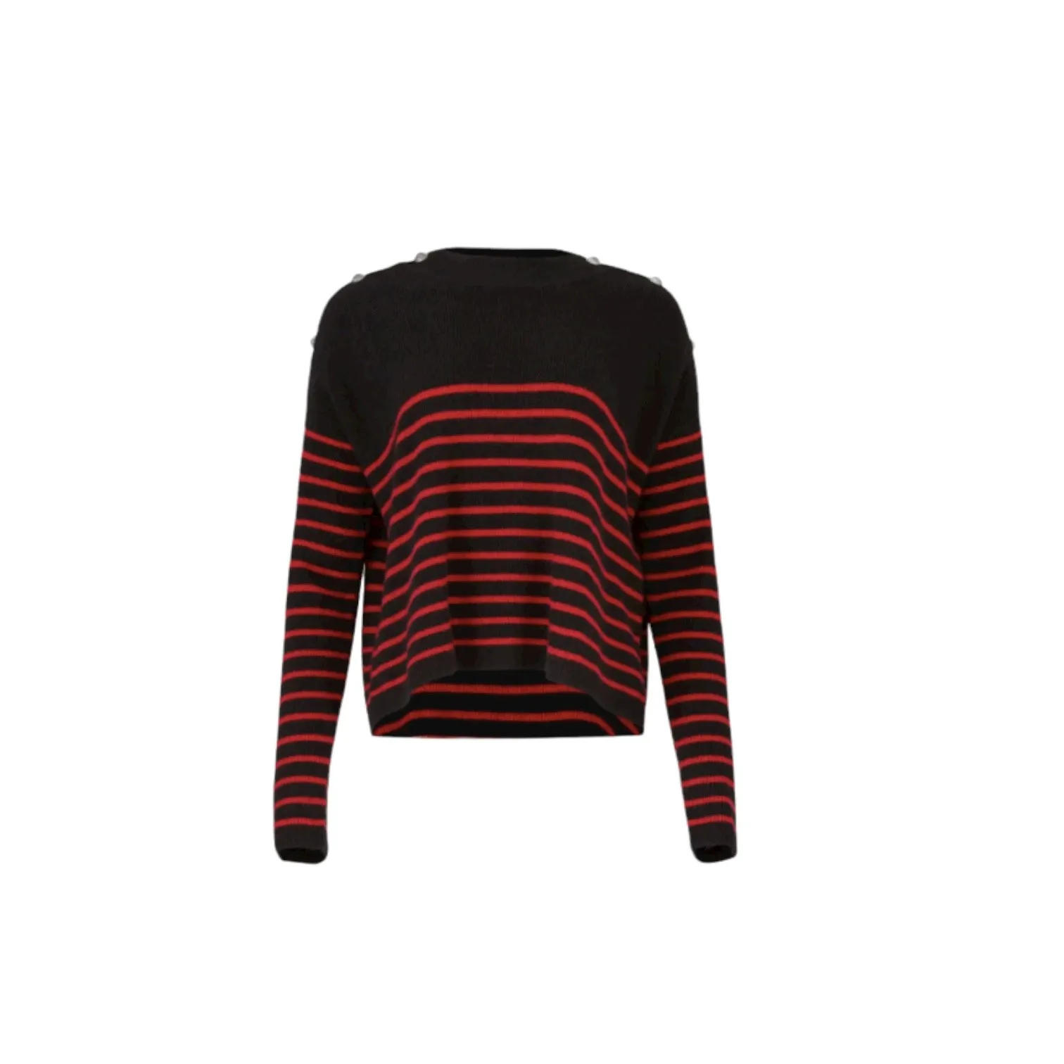 THE KOOPLES Womens Sweater Black Red Striped Buttoned Shoulder $395 Size 1 /US S - Image 3