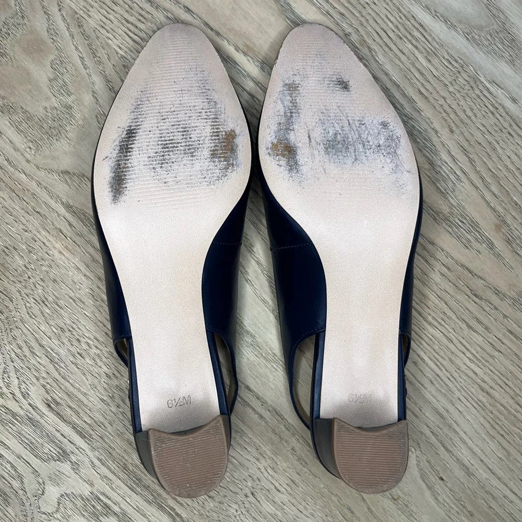 Talbots Kelsey Slingback Pumps Navy Nappa Leather Almond Toe Women’s Size 6.5 - Image 10