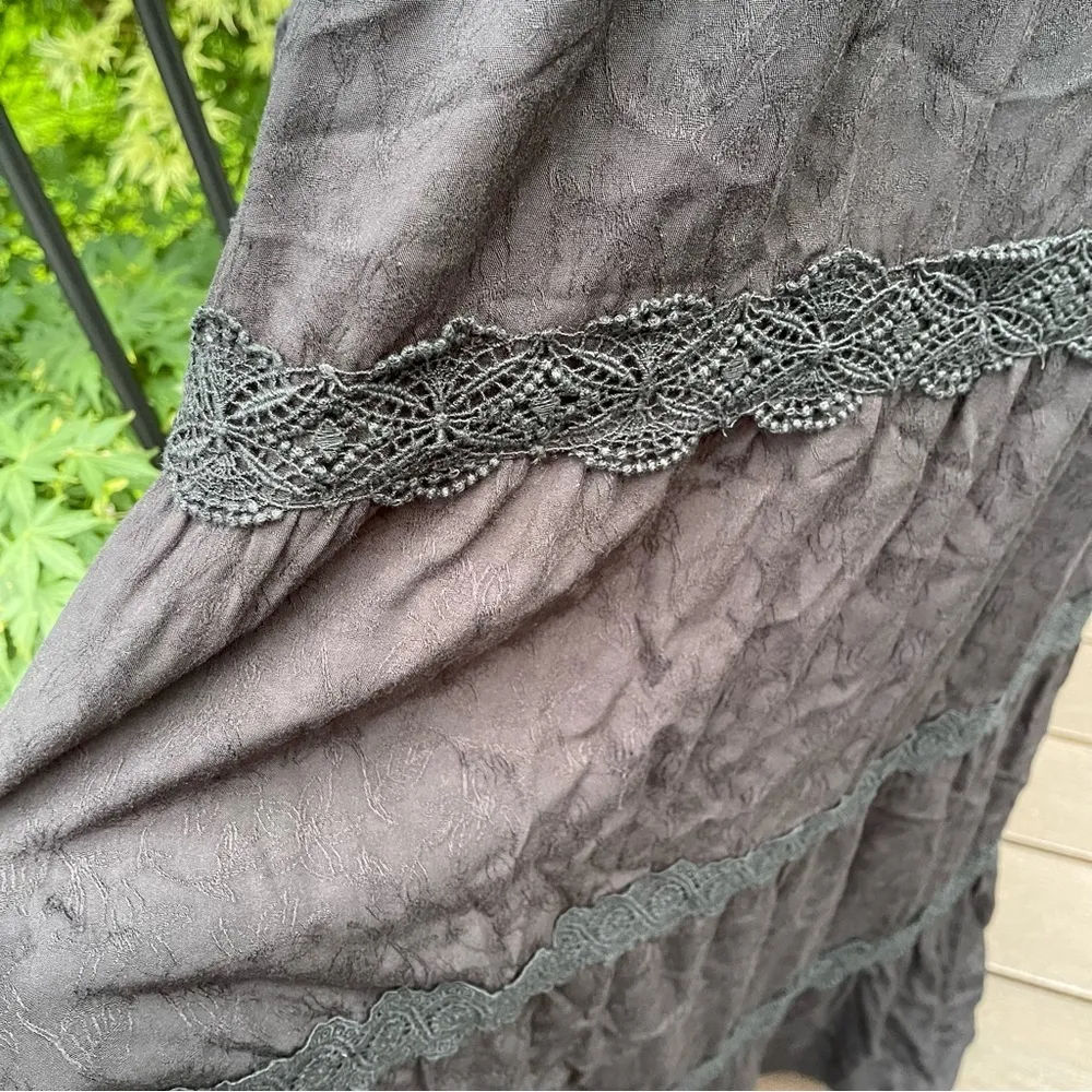 LOFT maxi tiered tank dress black crochet details Sz 12P - Image 8