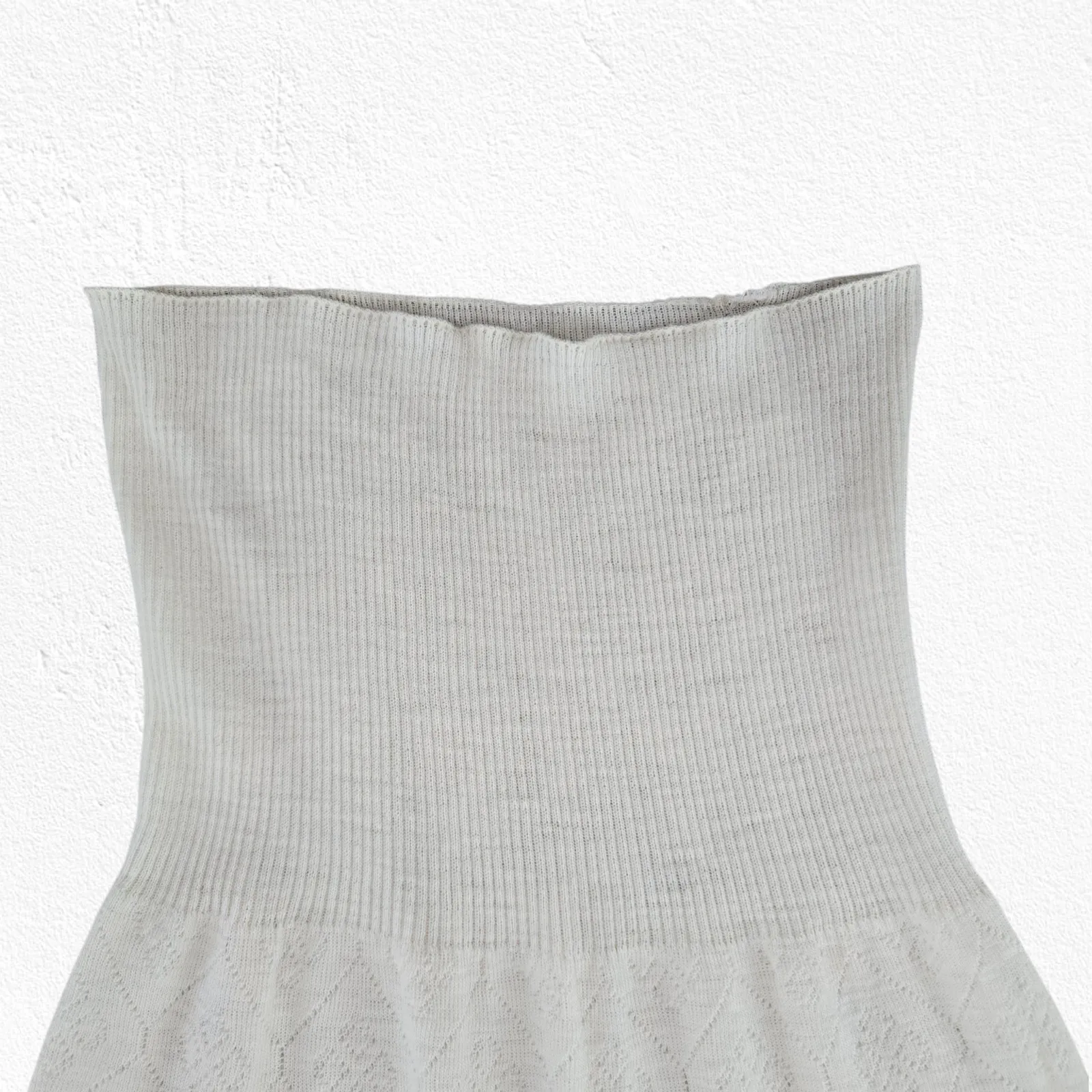 Vintage 70s Knit Vest Top Made in England Diamond Lace Ribbed Waist Size Medium White - Image 6