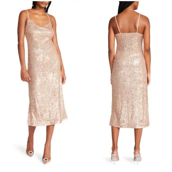 💕STEVE MADDEN💕 Sleeveless Sequin Midi Dress ~ Rose Gold Large L NWT - Image 2