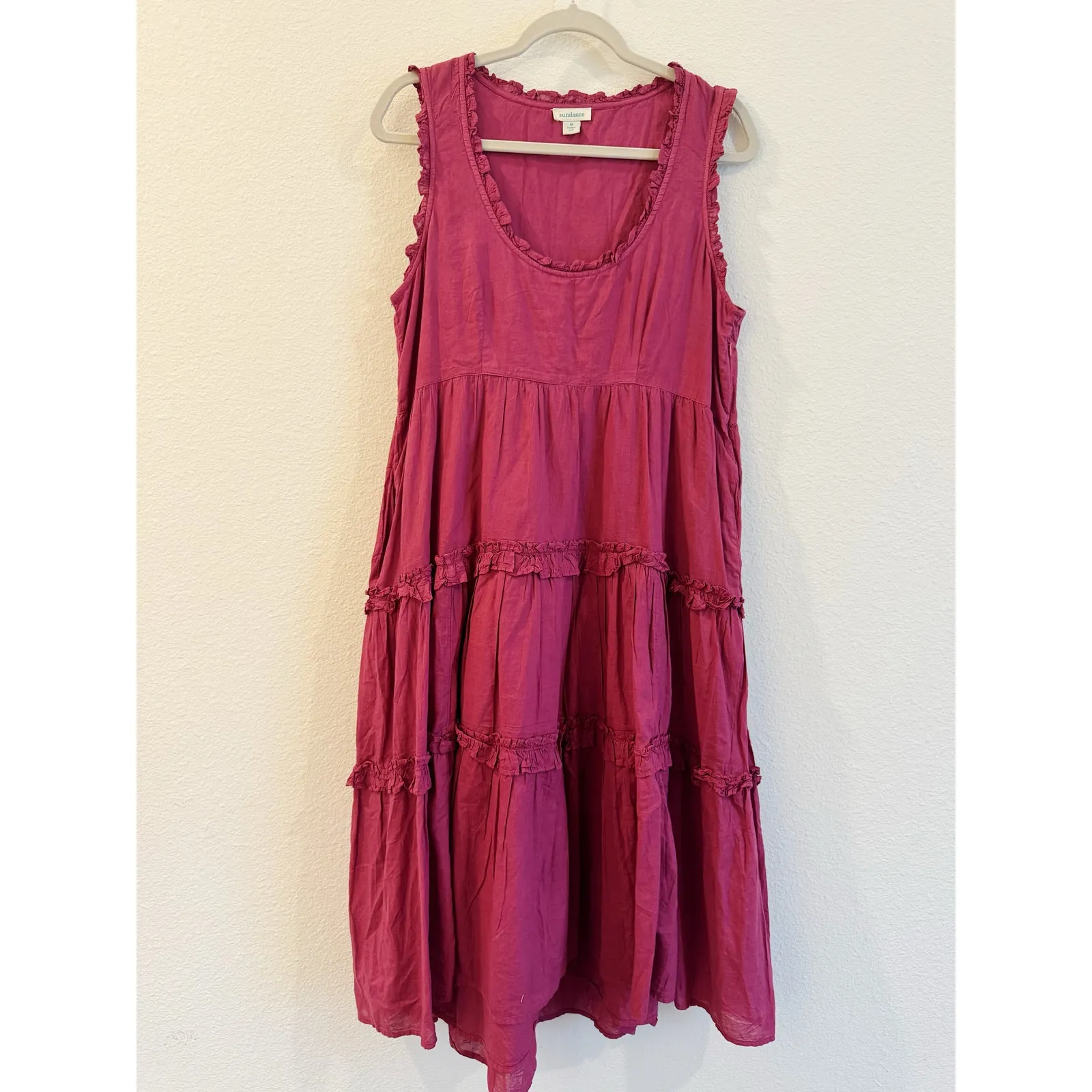 Sundance Easy Beauty Tiered Ruffle Midi Dress Berry Pink Size Medium - Image 2