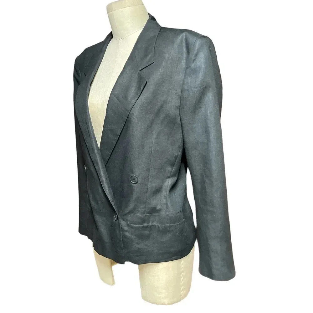 MaxMara Black Double Breasted Linen Blazer Size US 6‎ - Image 6