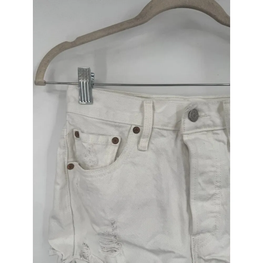 Levis Premium 501 Shorts Womens 24 White Denim Button Fly‎ Jean Cut Off Festival - Image 7
