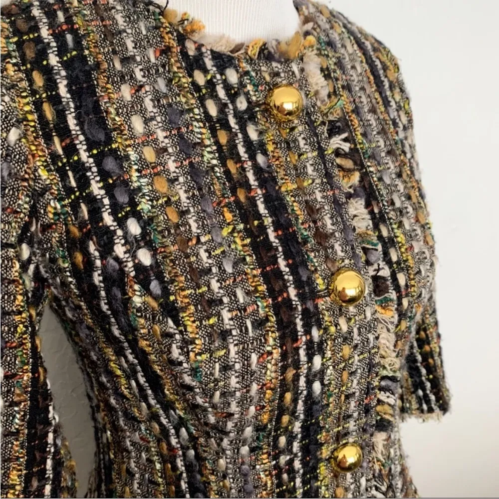 CAbi Boucle Tweed Fringed Multicolor Wool Blazer XS - Image 3