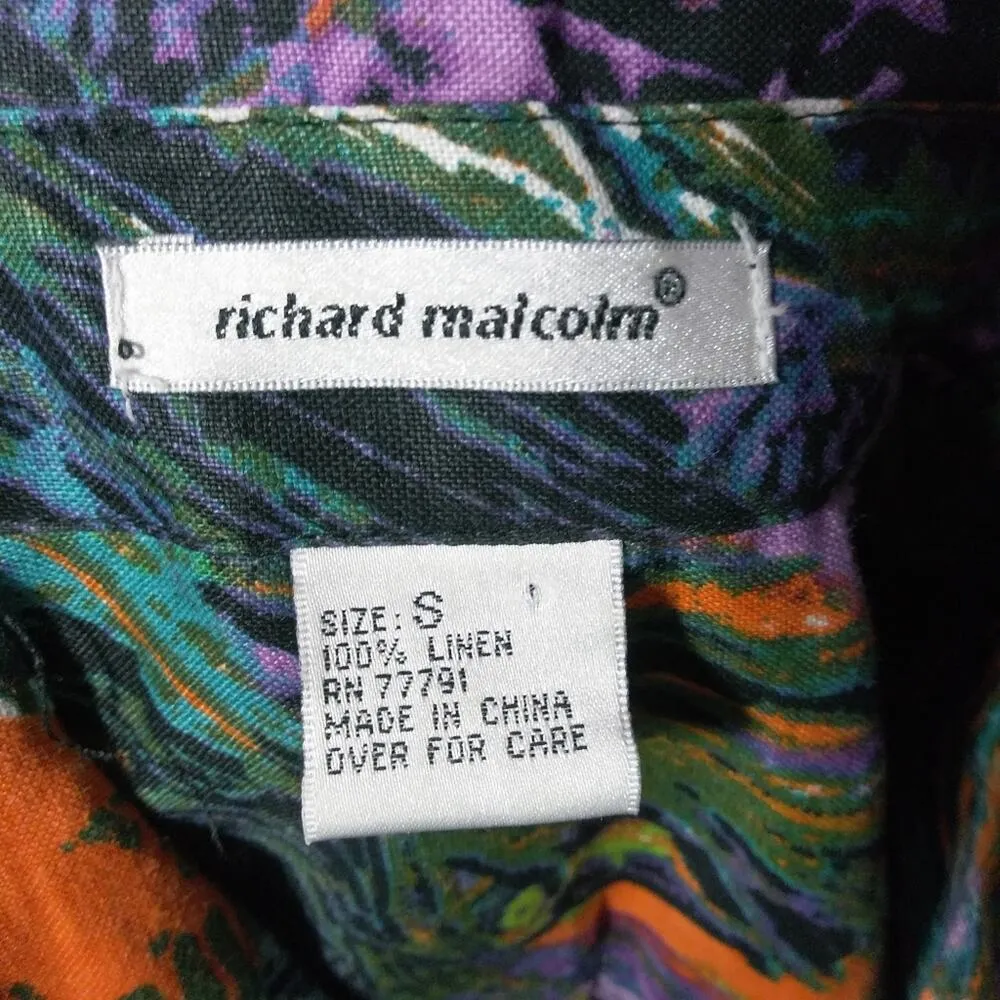 Richard Malcolm Colorful Abstract Peacock Feather Linen Top With Belt S - Image 6