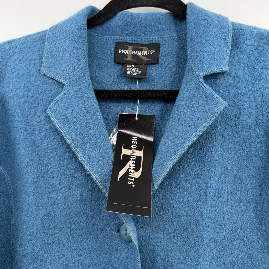 Vintage Requirements wool cardigan sweater blazer jacket size Small NWT Teal - Image 2