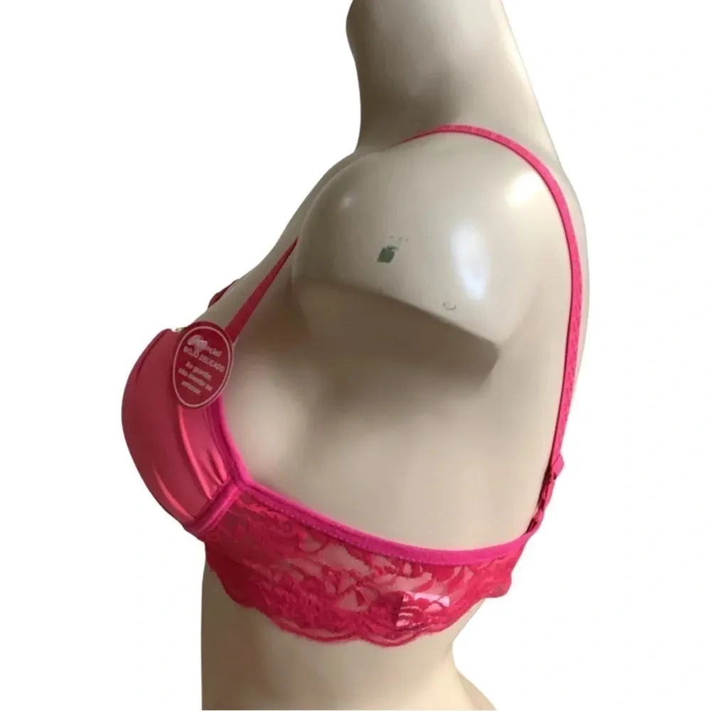 Massam Size Small Fuchsia Lace Trim Padded Underwire Bra Made in Brazil New Pink - Image 2