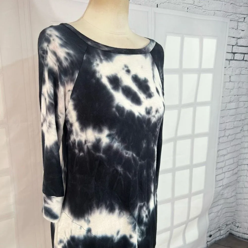 Veronica M Women's Long Sleeve Black White Tie-Dye Tunic Knit Dress Size XS - Image 2
