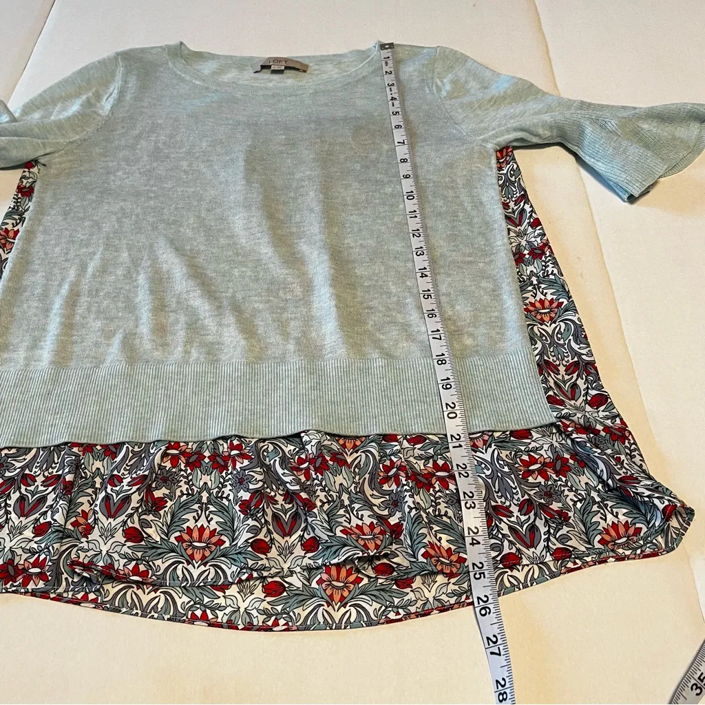 LOFT Womens Size Small Blue Green Floral Half Sleeve Sweater Top Viscose Wool‎ - Image 6